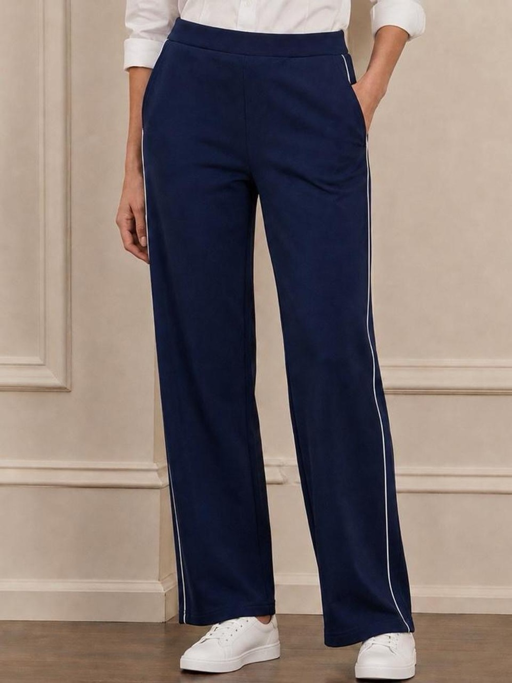 Lauren Ralph Lauren Active Track Pants Womens M Navy White Side Stripe Cotton